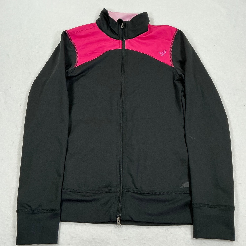 New Balance Womens Susan G Komen Track Jacket Black Pink Full Zip Small 1830